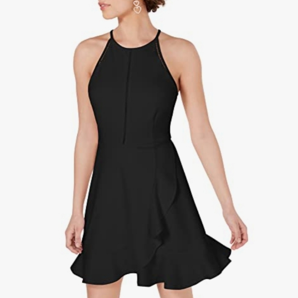 Speechless Black Fit & Flare Mini Dress Size L Wedding Guest Party Night Out